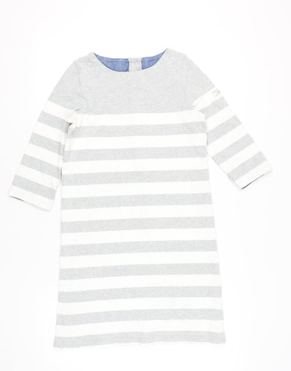 Joules Women Grey White Striped Cotton Shift Dress Size 10