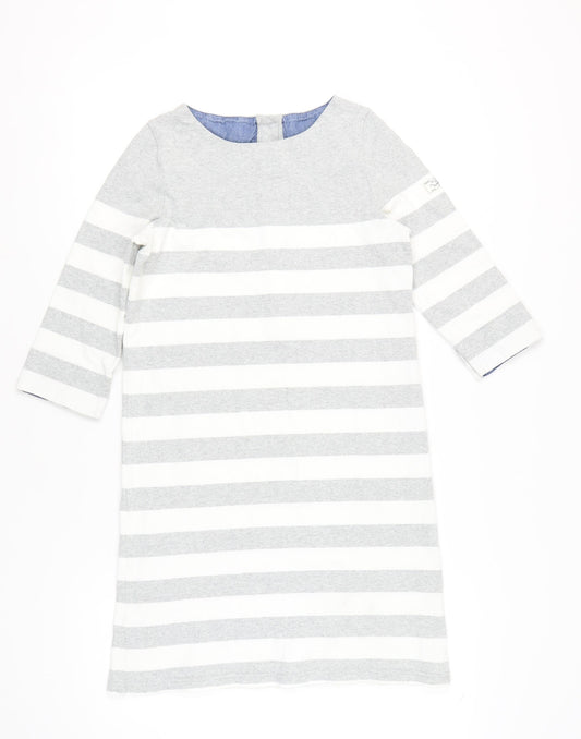 Joules Women Grey White Striped Cotton Shift Dress Size 10