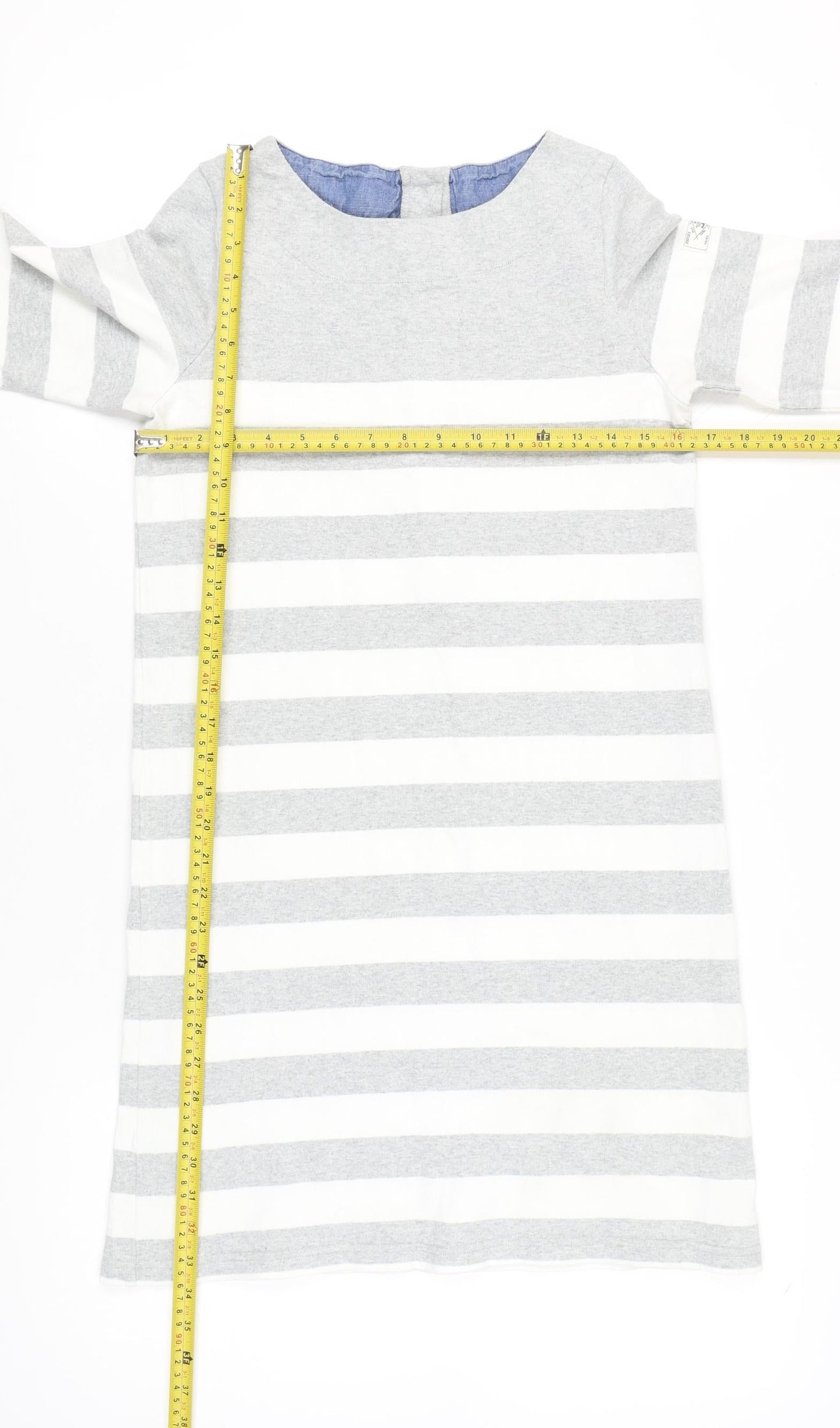 Joules Women Grey White Striped Cotton Shift Dress Size 10