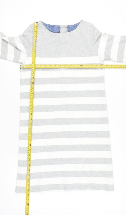 Joules Women Grey White Striped Cotton Shift Dress Size 10