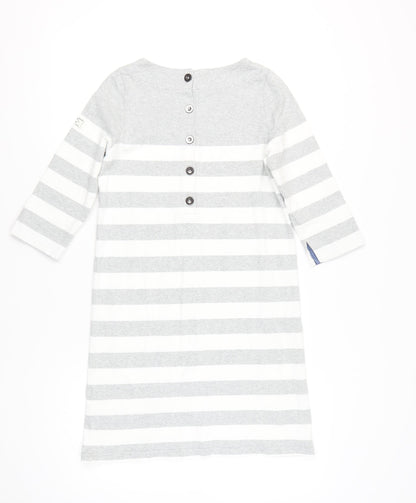 Joules Women Grey White Striped Cotton Shift Dress Size 10