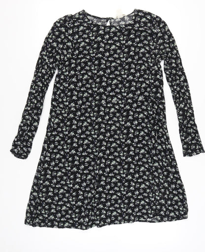 H&M Womens Black Floral A-Line Knee Length Dress Size 10