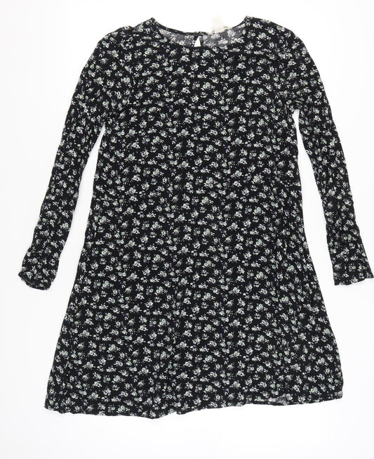 H&M Womens Black Floral A-Line Knee Length Dress Size 10