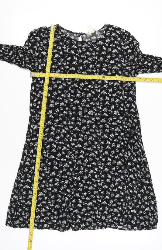 H&M Womens Black Floral A-Line Knee Length Dress Size 10