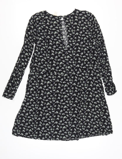 H&M Womens Black Floral A-Line Knee Length Dress Size 10