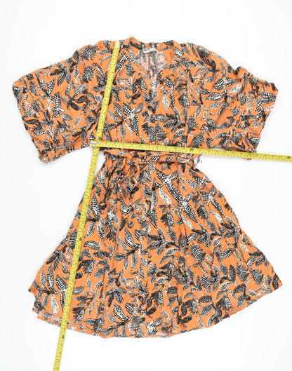 Tu Women Orange Floral A-Line Dress Size 14 Half Sleeve V-Neck
