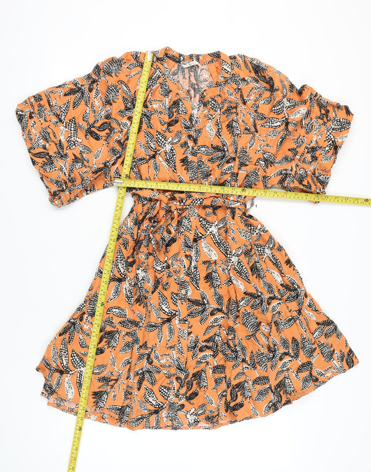 Tu Women Orange Floral A-Line Dress Size 14 Half Sleeve V-Neck