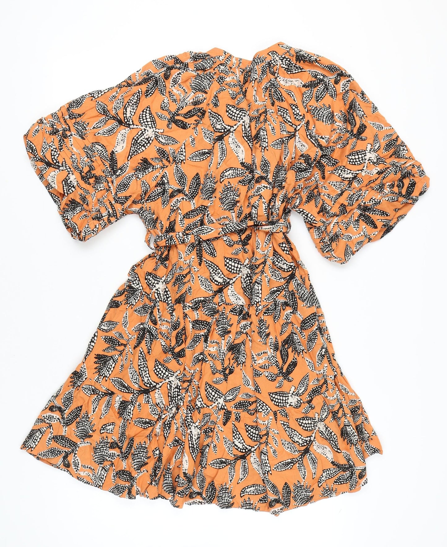 Tu Women Orange Floral A-Line Dress Size 14 Half Sleeve V-Neck