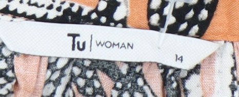 Tu Women Orange Floral A-Line Dress Size 14 Half Sleeve V-Neck