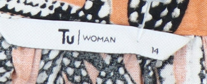 Tu Women Orange Floral A-Line Dress Size 14 Half Sleeve V-Neck