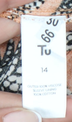 Tu Women Orange Floral A-Line Dress Size 14 Half Sleeve V-Neck