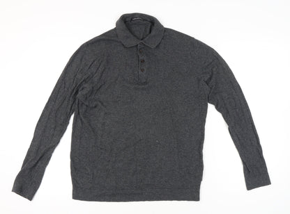 French Connection Men's Grey Cotton Wool Collared Henley Jumper L