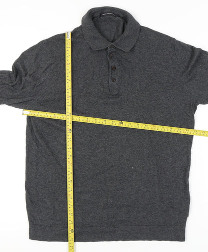 French Connection Men's Grey Cotton Wool Collared Henley Jumper L