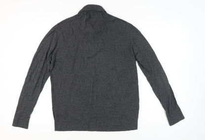 French Connection Men's Grey Cotton Wool Collared Henley Jumper L