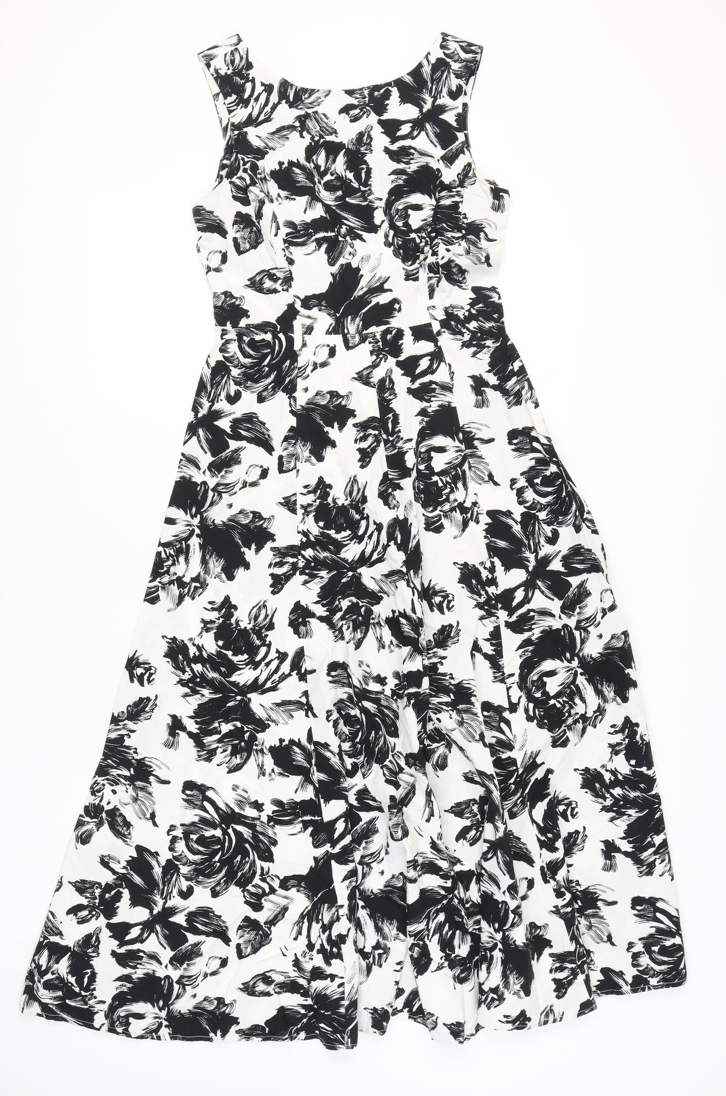 Laura Ashley Womens Black White Floral Midi Dress Size 12