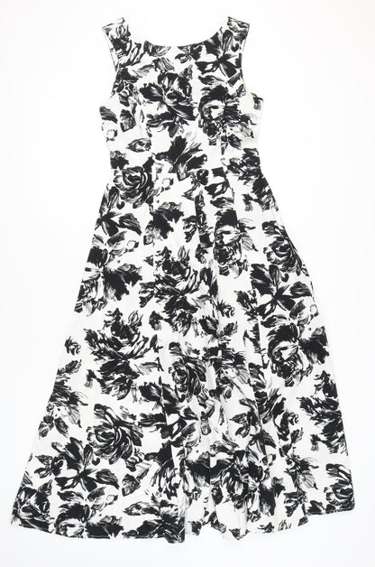 Laura Ashley Womens Black White Floral Midi Dress Size 12
