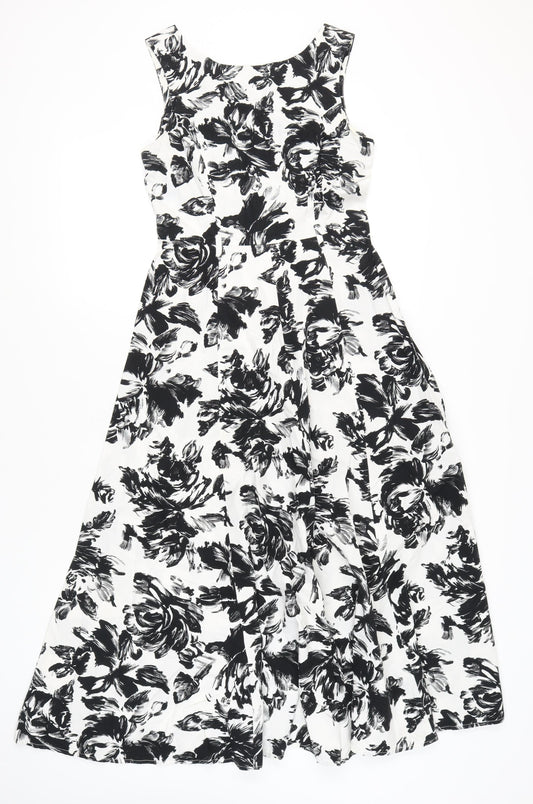 Laura Ashley Womens Black White Floral Midi Dress Size 12