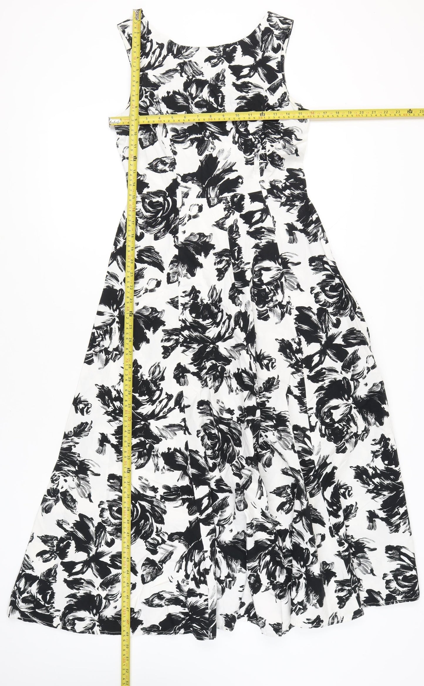 Laura Ashley Womens Black White Floral Midi Dress Size 12