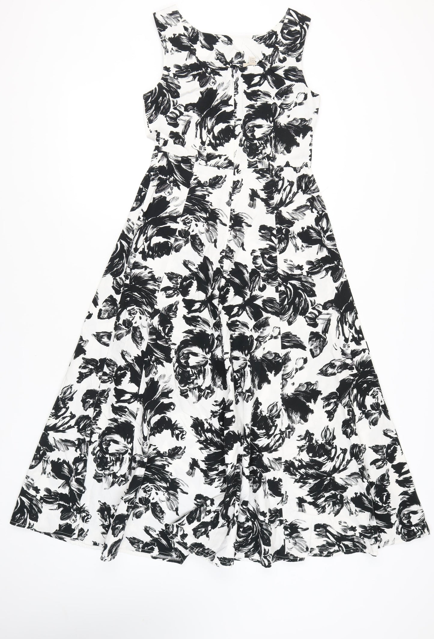 Laura Ashley Womens Black White Floral Midi Dress Size 12
