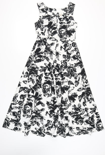 Laura Ashley Womens Black White Floral Midi Dress Size 12