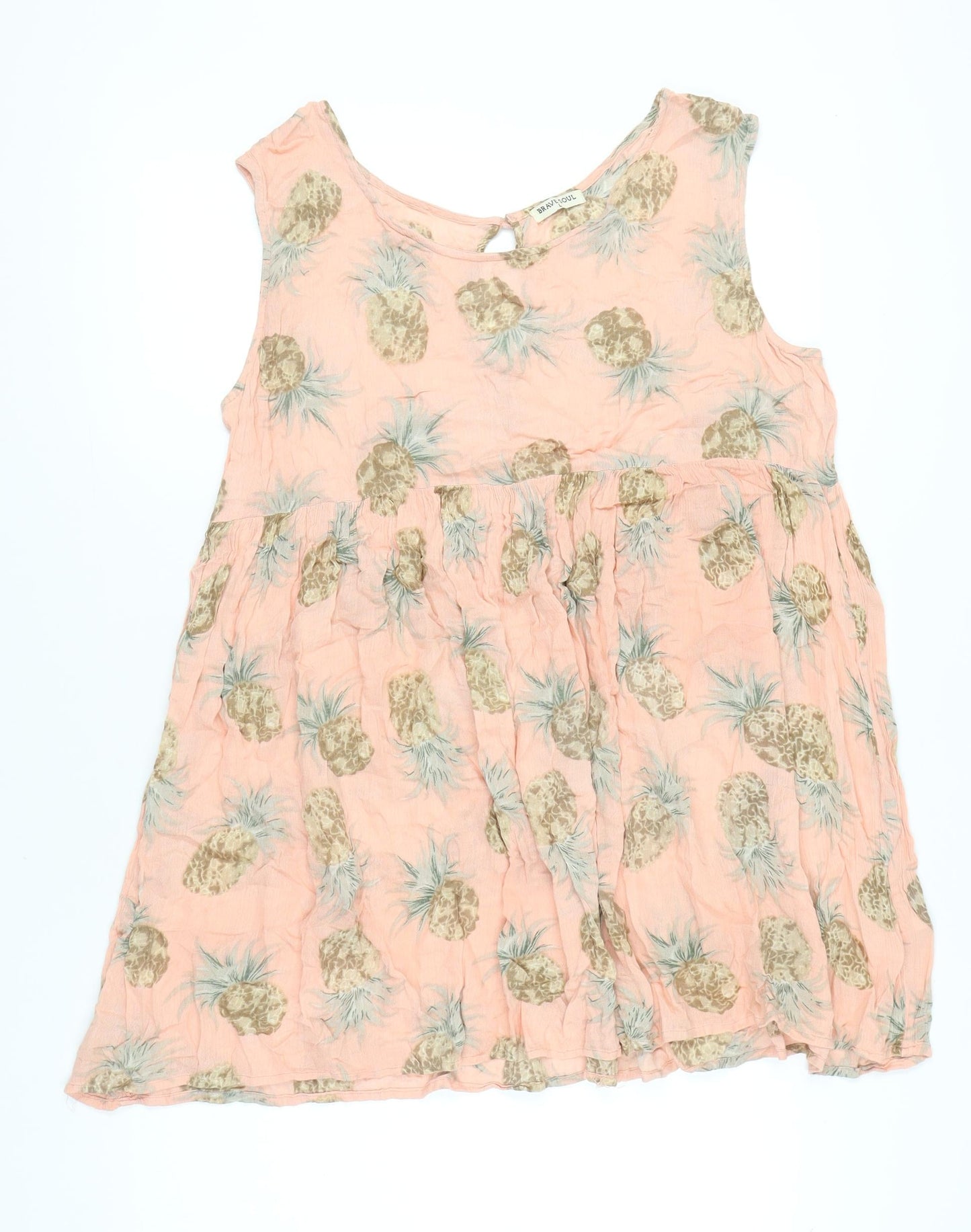 Brave Soul Women’s Pink Tropical Pineapple A-Line Sleeveless Dress L