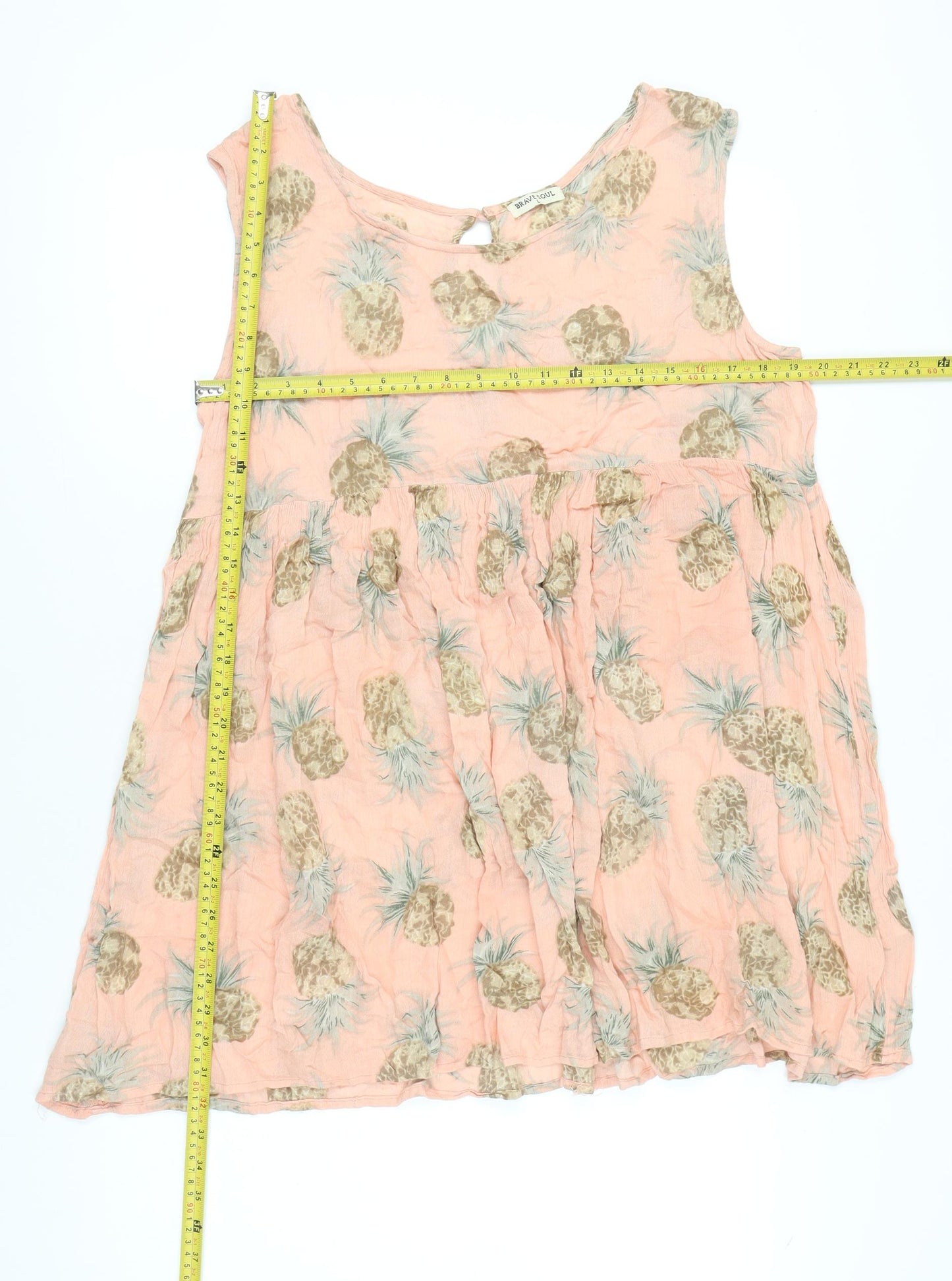 Brave Soul Women’s Pink Tropical Pineapple A-Line Sleeveless Dress L