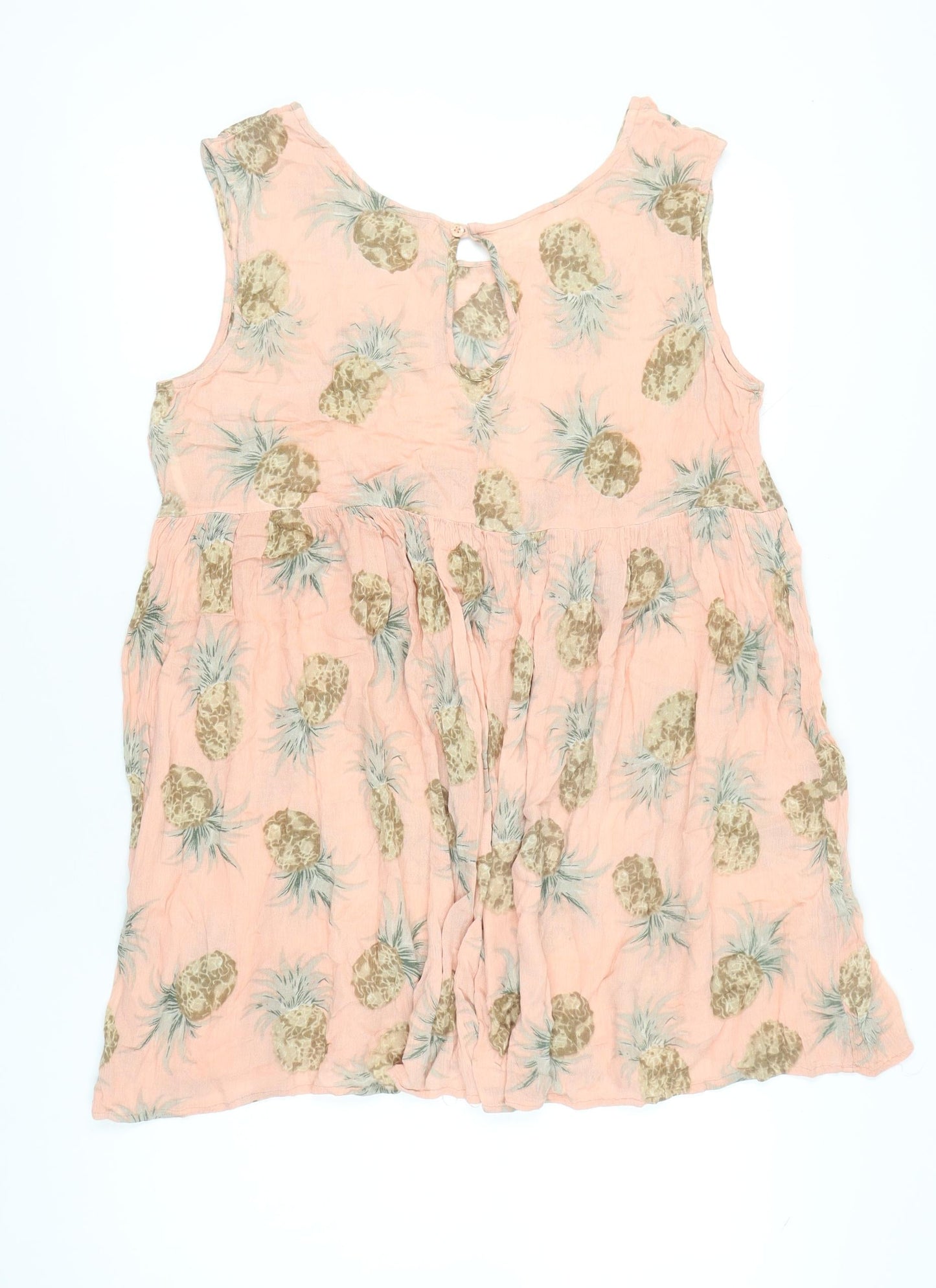 Brave Soul Women’s Pink Tropical Pineapple A-Line Sleeveless Dress L