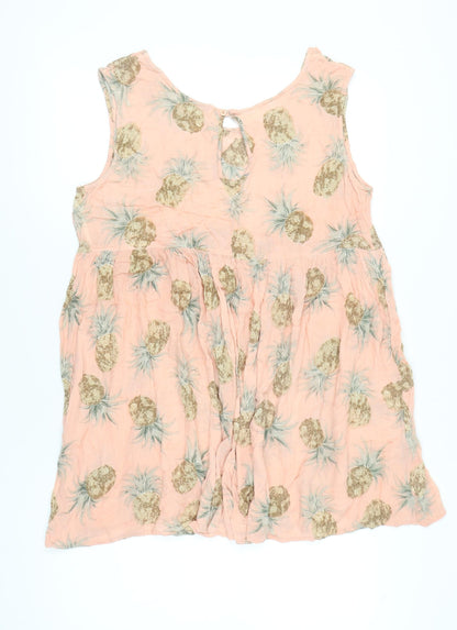 Brave Soul Women’s Pink Tropical Pineapple A-Line Sleeveless Dress L