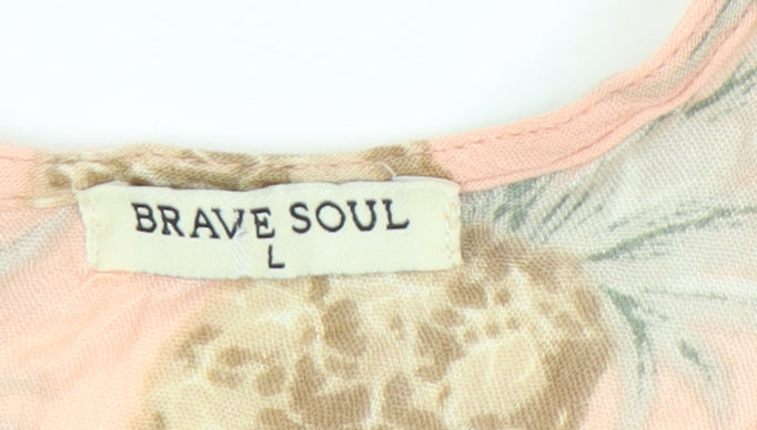 Brave Soul Women’s Pink Tropical Pineapple A-Line Sleeveless Dress L