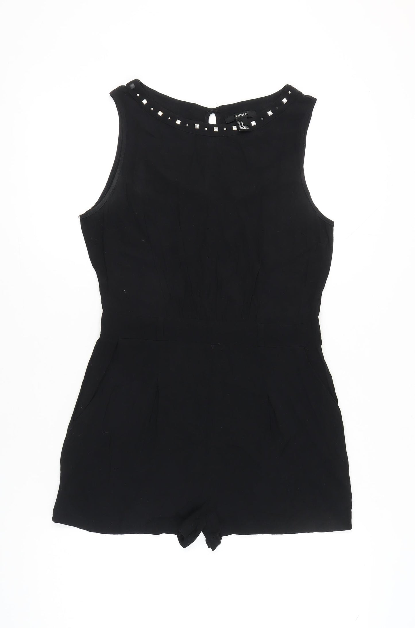 Forever 21 Women Black Studded Sleeveless Playsuit Size M