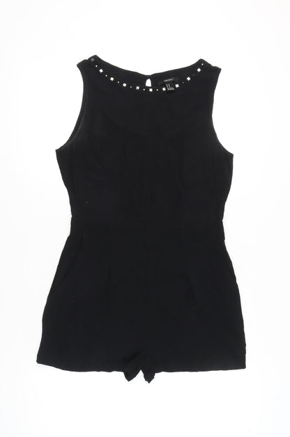 Forever 21 Women Black Studded Sleeveless Playsuit Size M