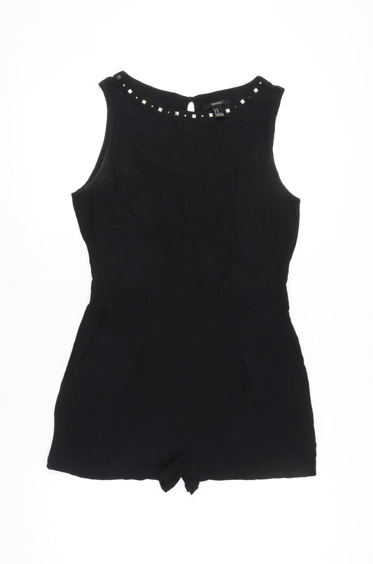 Forever 21 Women Black Studded Sleeveless Playsuit Size M
