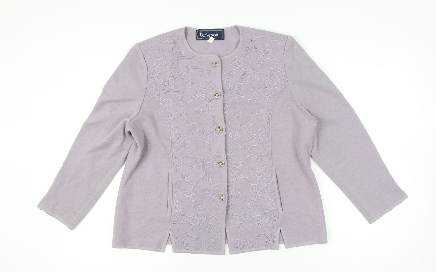 Belmonde Women’s Purple Cardigan UK 20 Embroidered Long Sleeve Knit