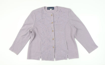 Belmonde Women’s Purple Cardigan UK 20 Embroidered Long Sleeve Knit
