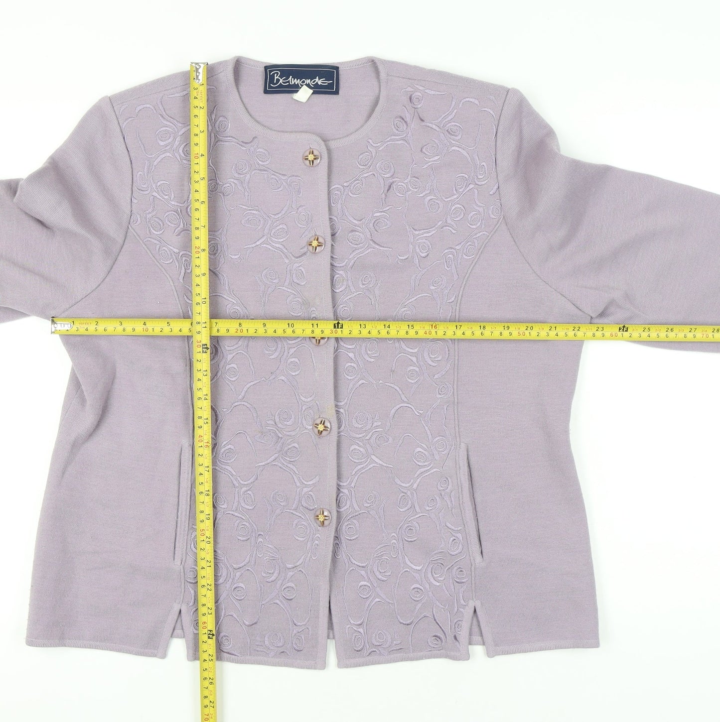Belmonde Women’s Purple Cardigan UK 20 Embroidered Long Sleeve Knit