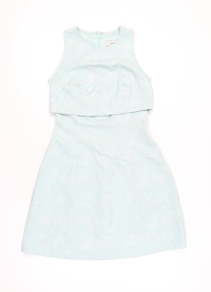 Coast Women’s Green Jacquard A-Line Dress UK 8 Sleeveless Party