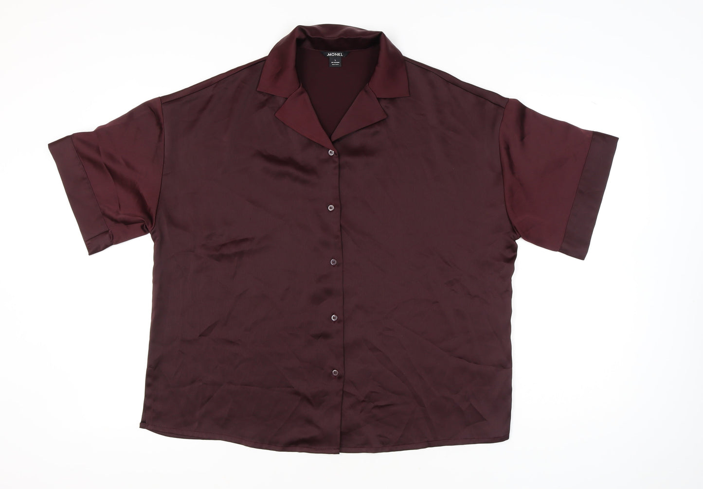 Monki Women’s Brown Collared Button-Up Shirt Size L Short Sleeve
