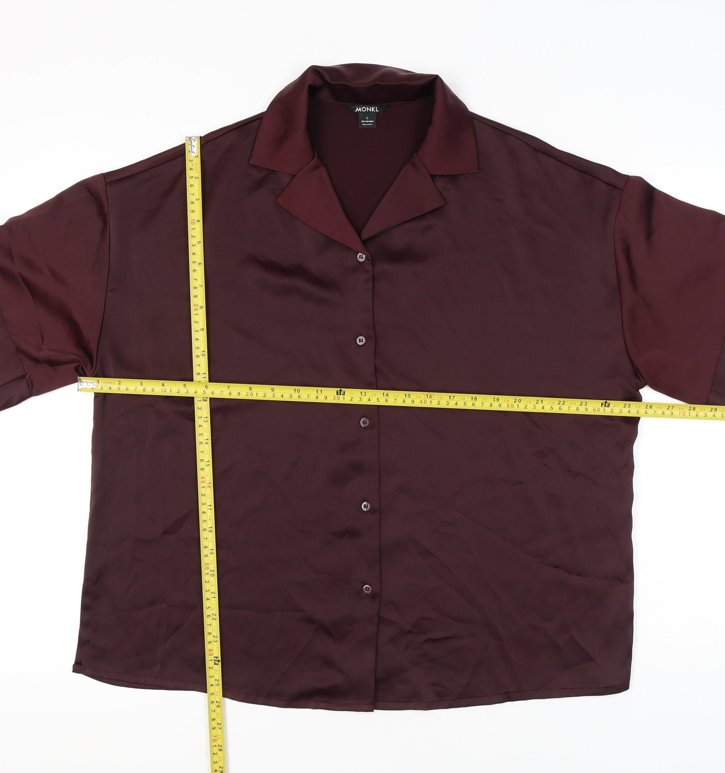 Monki Women’s Brown Collared Button-Up Shirt Size L Short Sleeve