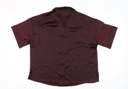 Monki Women’s Brown Collared Button-Up Shirt Size L Short Sleeve