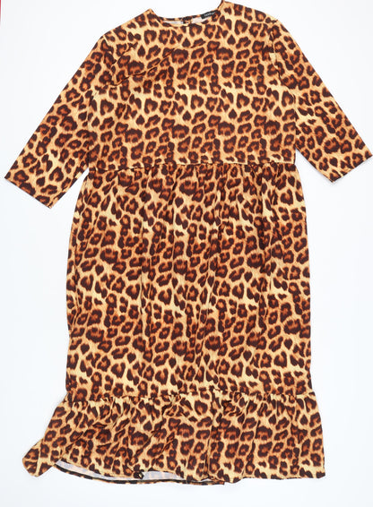 Boohoo Women’s Leopard Print Midi Shift Dress Size 18 3/4 Sleeve