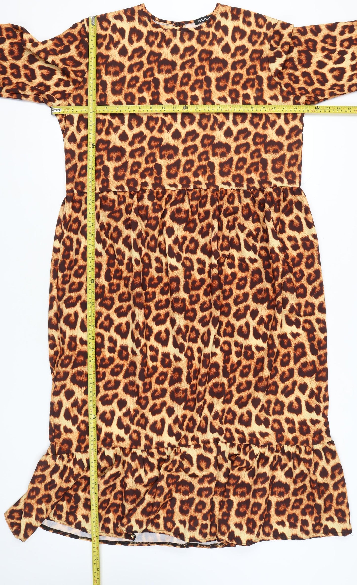 Boohoo Women’s Leopard Print Midi Shift Dress Size 18 3/4 Sleeve