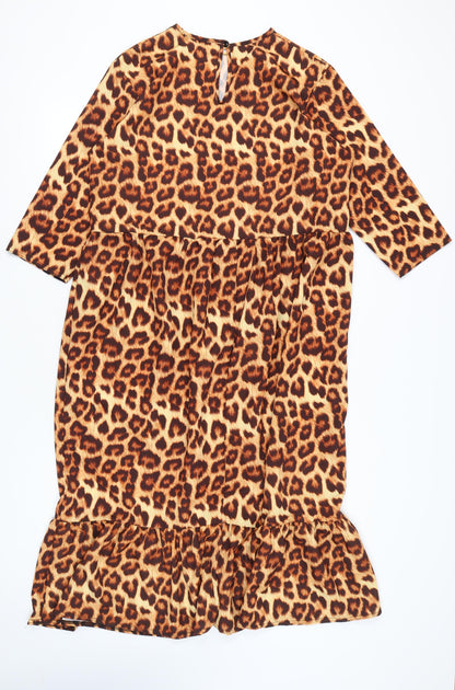 Boohoo Women’s Leopard Print Midi Shift Dress Size 18 3/4 Sleeve