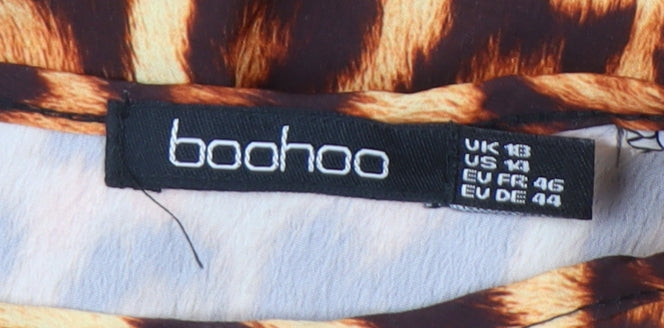 Boohoo Women’s Leopard Print Midi Shift Dress Size 18 3/4 Sleeve