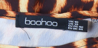 Boohoo Women’s Leopard Print Midi Shift Dress Size 18 3/4 Sleeve