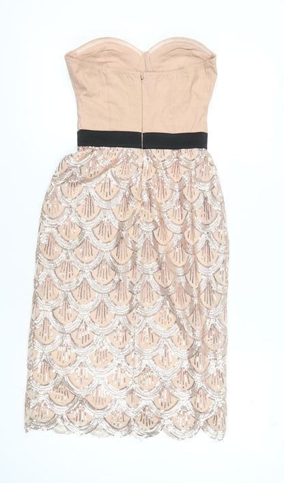 Rare London Women’s Beige Strapless Sequin Knee Length Dress UK 10