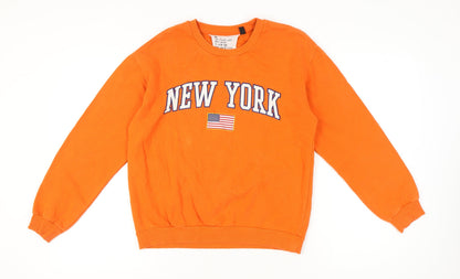 Topshop Womens Orange New York Sweatshirt UK 12 Cotton Blend