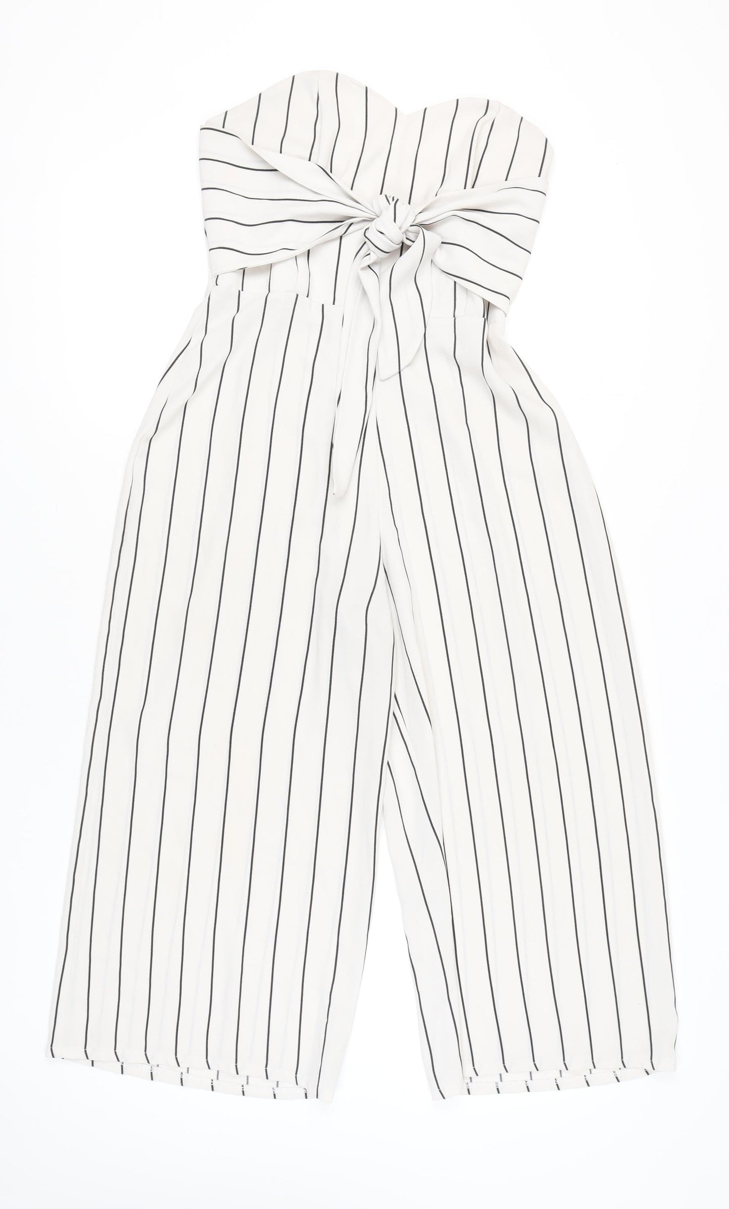 Love Women’s White Striped Strapless Wide-Leg Jumpsuit Size M
