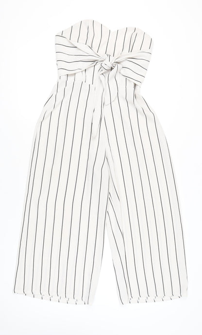 Love Women’s White Striped Strapless Wide-Leg Jumpsuit Size M