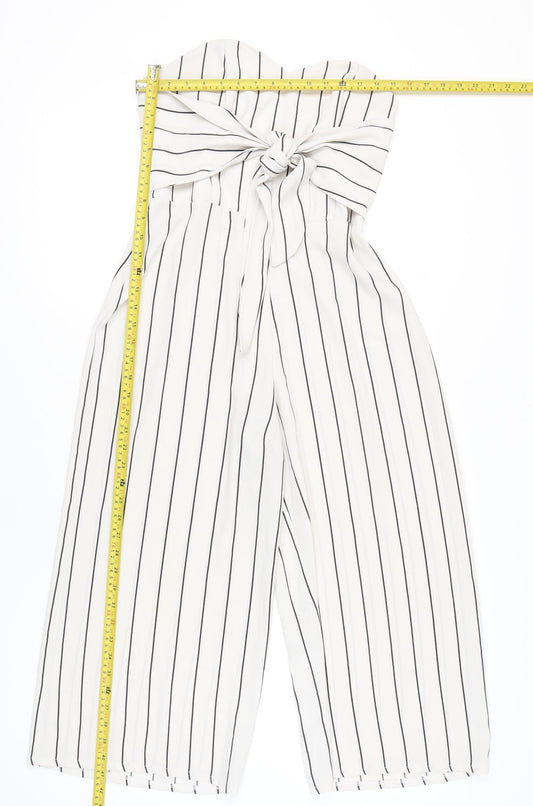 Love Women’s White Striped Strapless Wide-Leg Jumpsuit Size M
