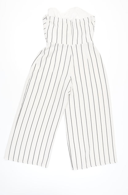 Love Women’s White Striped Strapless Wide-Leg Jumpsuit Size M